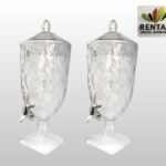 Suqueira elegante para aluguel, ideal para eventos, festas e confraternizações. Recipiente transparente com design sofisticado, perfeito para servir sucos, águas aromatizadas e bebidas refrescantes, agregando praticidade, organização e um toque refinado à mesa decorada.