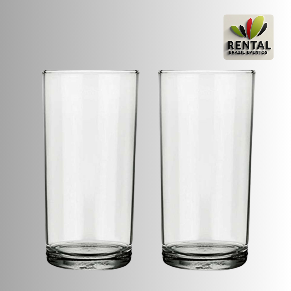 Aluguel de copo long drink de vidro para eventos, copos transparentes higienizados para festas, casamentos e eventos corporativos