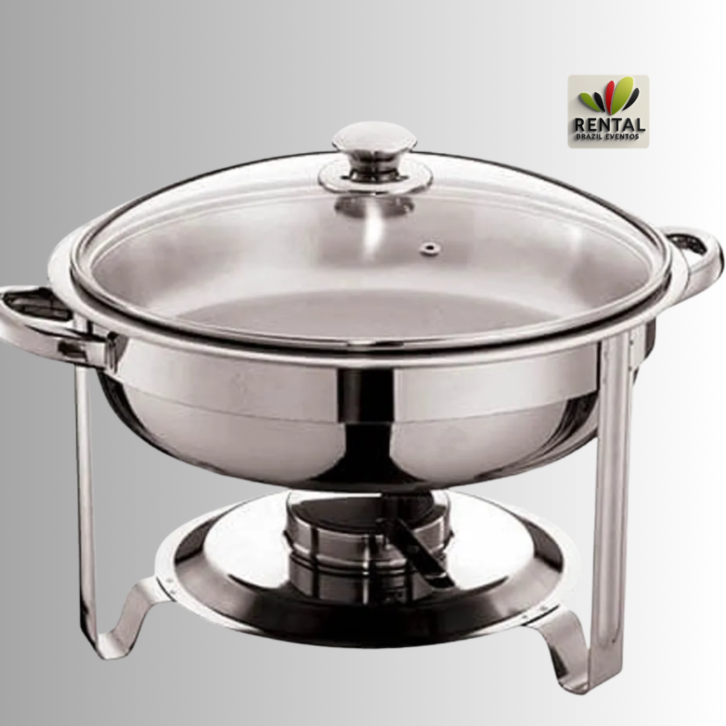 Locação deRechaud Redondo Inox com Tampa de Vidro - 5L (Rental Brasil)