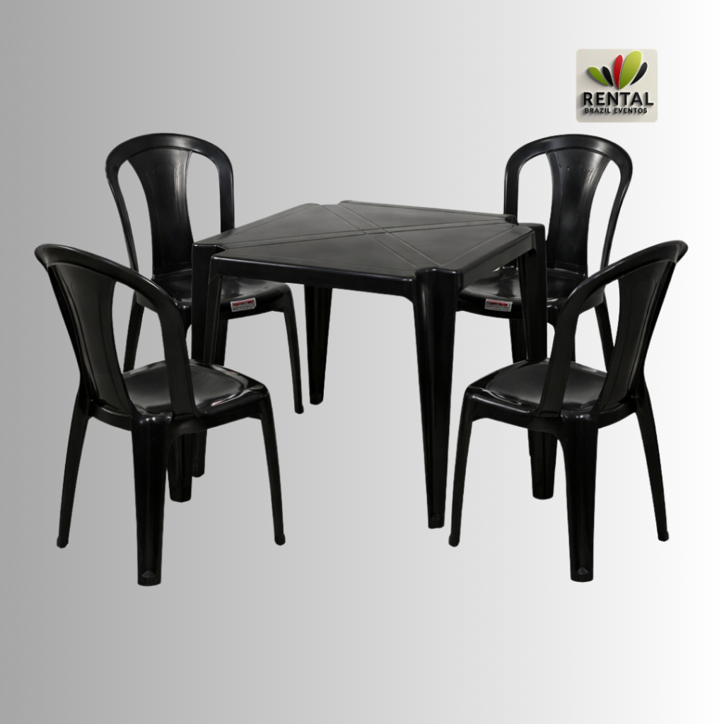 Aluguel de mesas e cadeiras plastcas preta