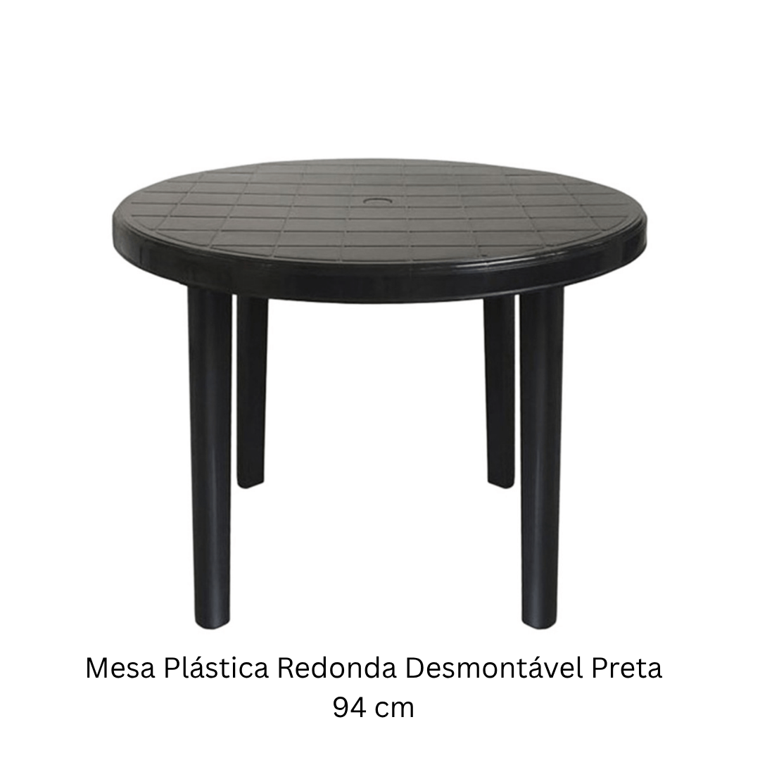 Mesa plástica redonda preta para eventos
