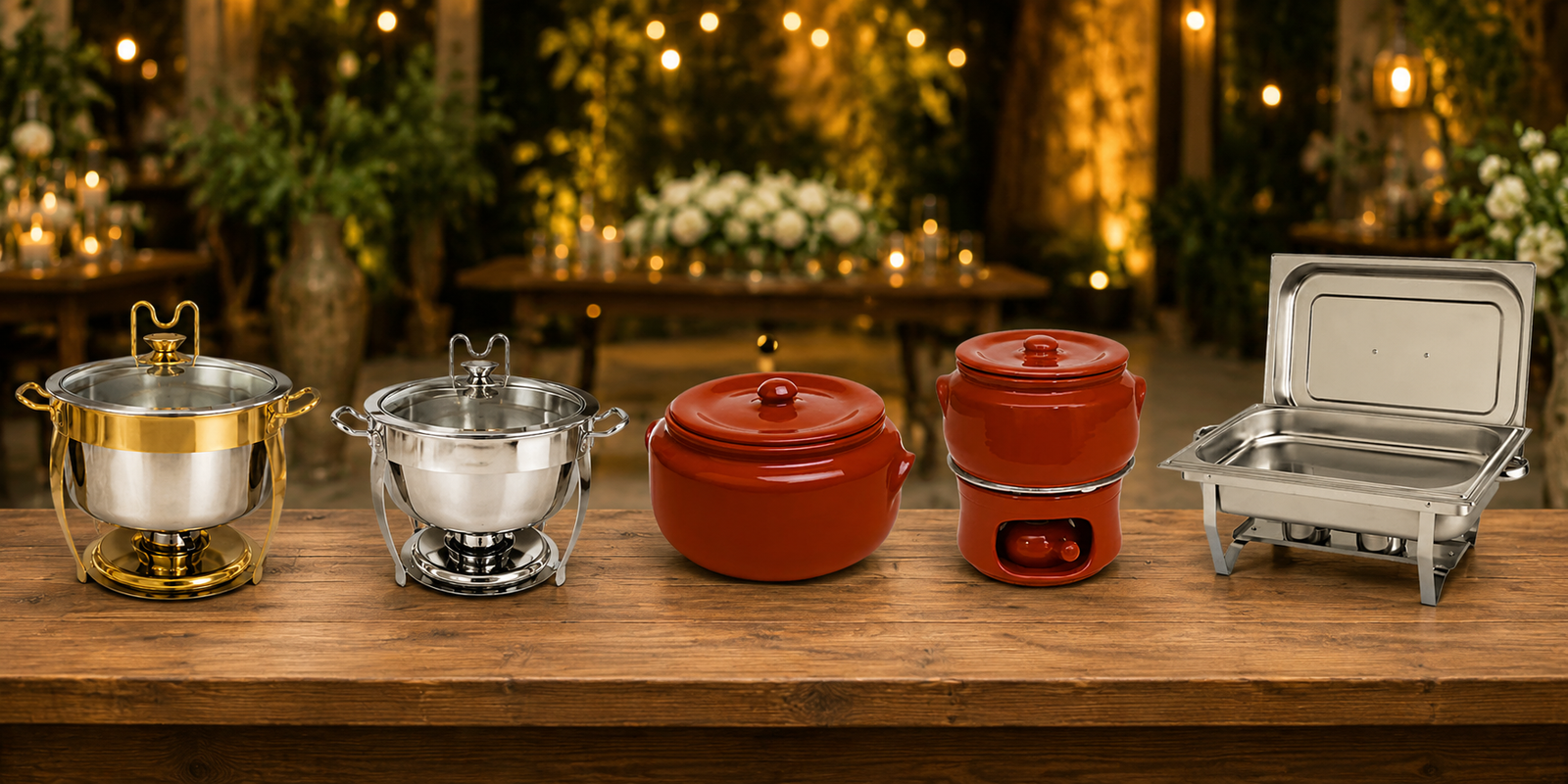 Aluguel de rechaud inox e barro para buffet