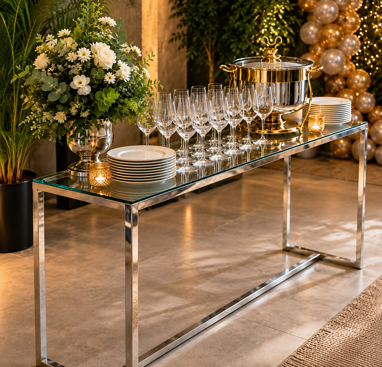 Pratos, talheres, taças e materiais para buffet Rental Brazil Eventos